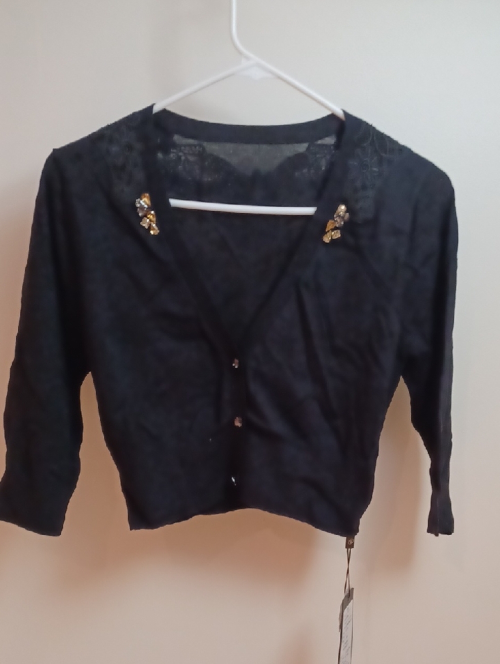 NWT Black Cropped Cardigan with Gold Crystal Accents